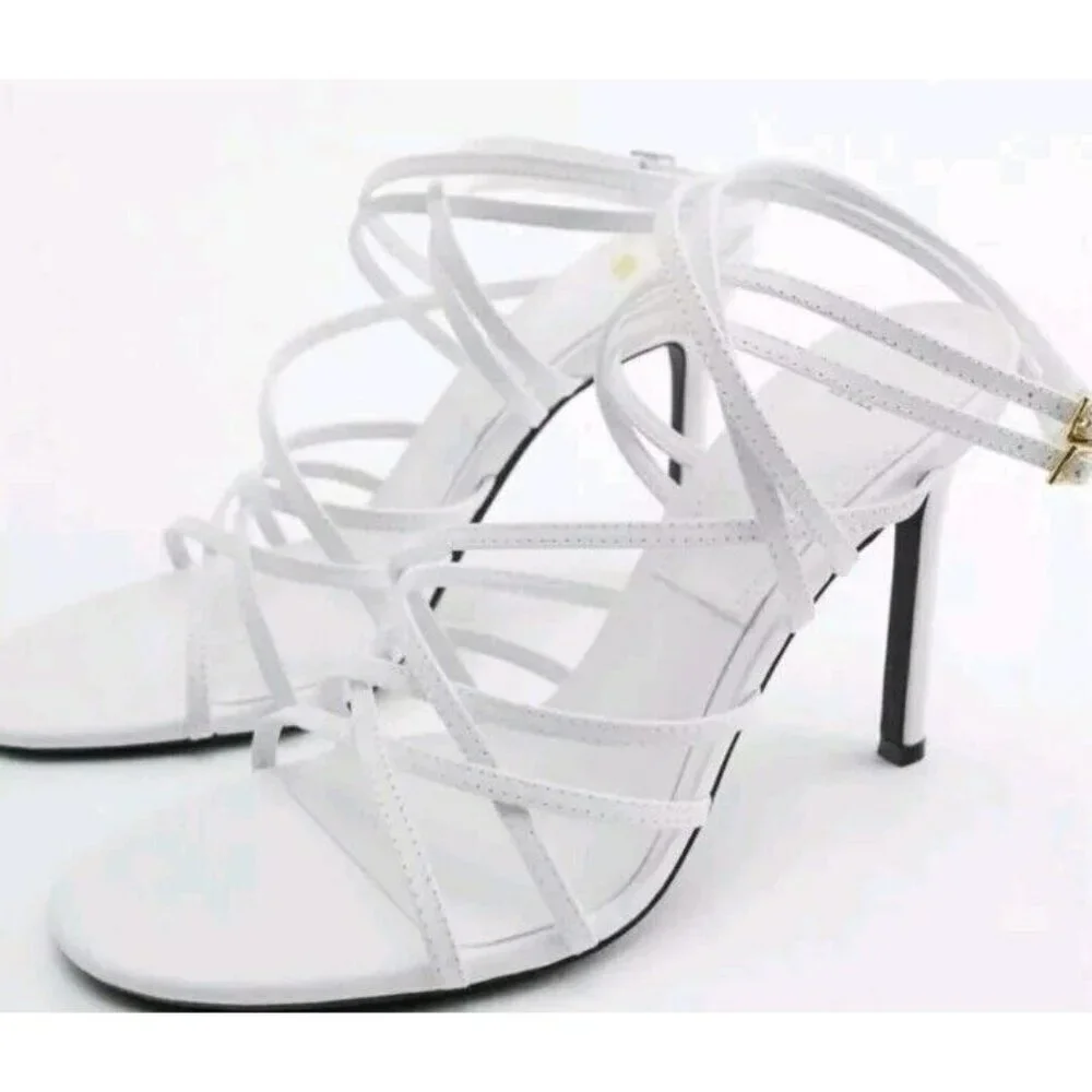 ZARA NWT AUTHENTIC WHITE LEATHER HIGH HEEL SANDALS REF. 1331/910  USA 10 /41 - Picture 7 of 8